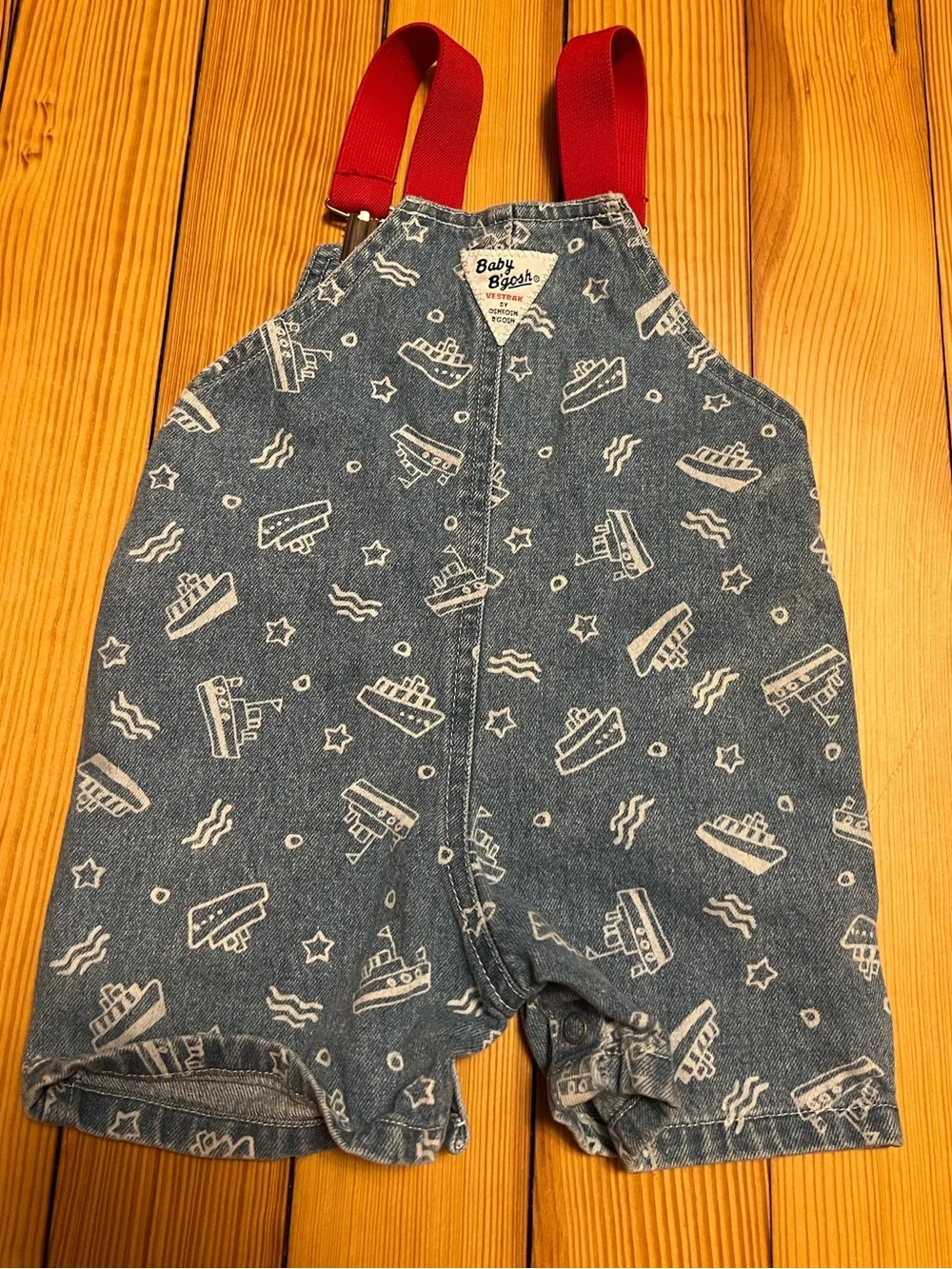 Vintage Baby B’gosh OshKosh 3-6M Denim Nautical Ship Print Shortalls